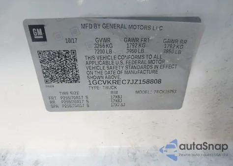 2018 Chevrolet Silverado 1500 1Lt z USA, uszkodzony, nr VIN 1GCVKREC7JZ158808